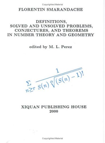 Large book cover: Definitions, Solved and Unsolved Problems, Conjectures, and Theorems in Number Theory and Geometry